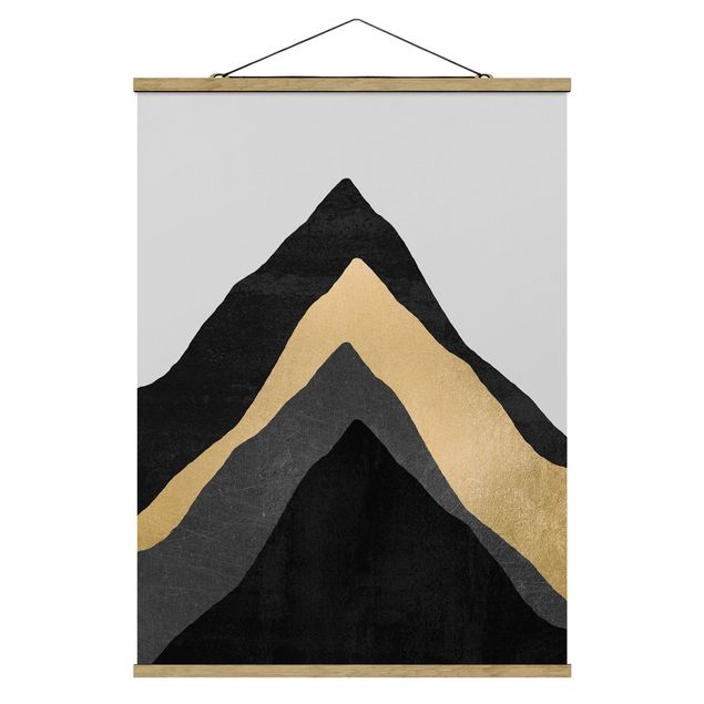 Tableau art abstrait Montagne d'or noir et blanc