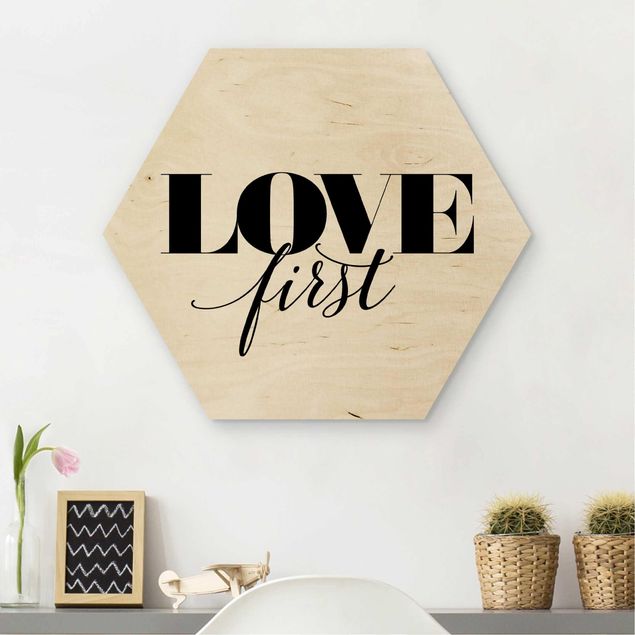 Tableaux en bois avec citations Love First