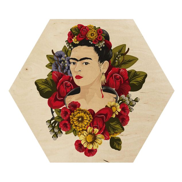 Tableaux en bois Frida Kahlo - Roses