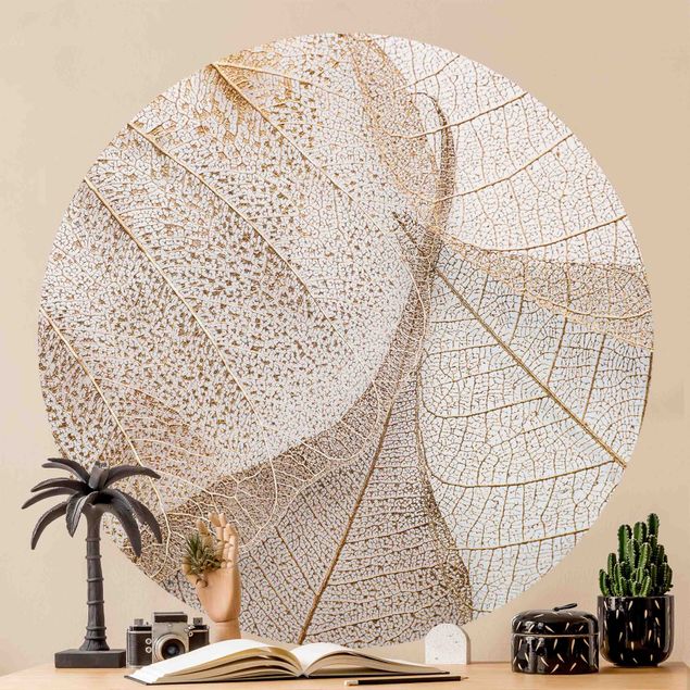 Papier peint moderne Structure de feuilles délicates en or