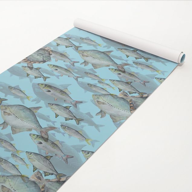 Papier peint à motifs School Of Fish In Blue - Roll