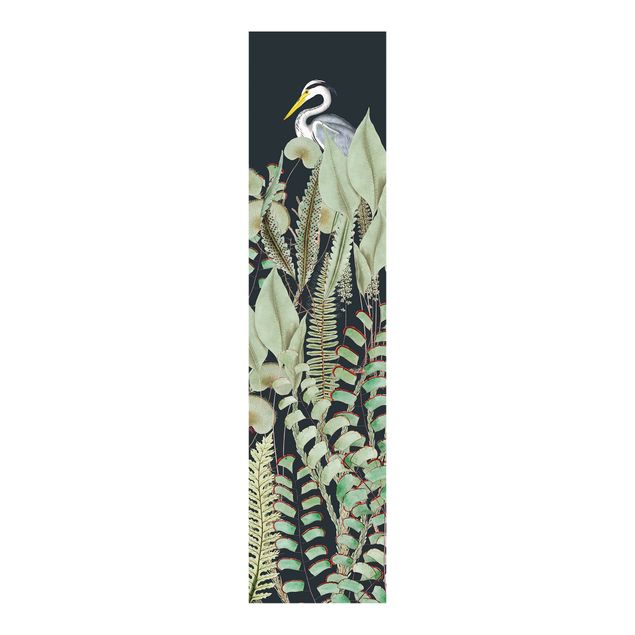 Panneaux coulissants avec fleurs Flamant et Cigogne avec plantes sur fond vert