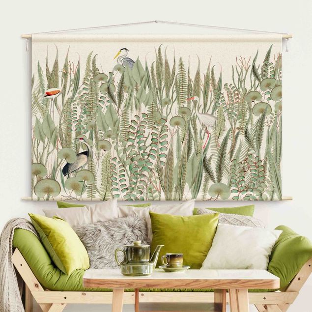 Déco murale cuisine Flamingo And Stork With Plants