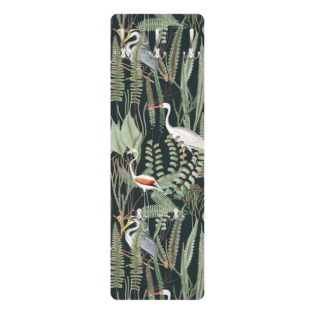 Porte-manteaux muraux verts Flamingos And Storks With Plants On Green