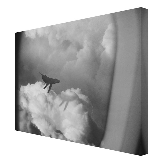 Tableaux noir et blanc Baleine volante dans les nuages