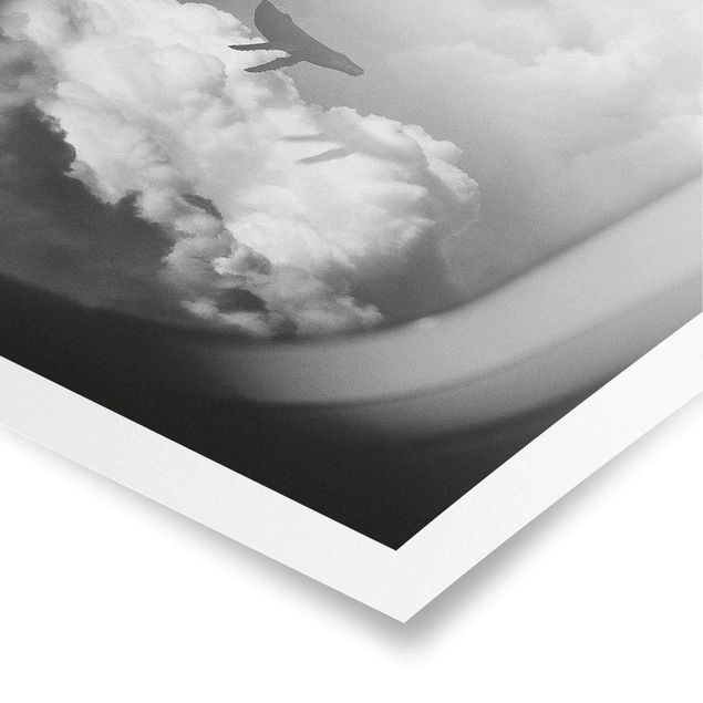 Tableaux noir et blanc Baleine volante dans les nuages