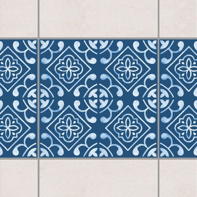 Déco murale cuisine Série à motifs blancs bleus foncés No.02