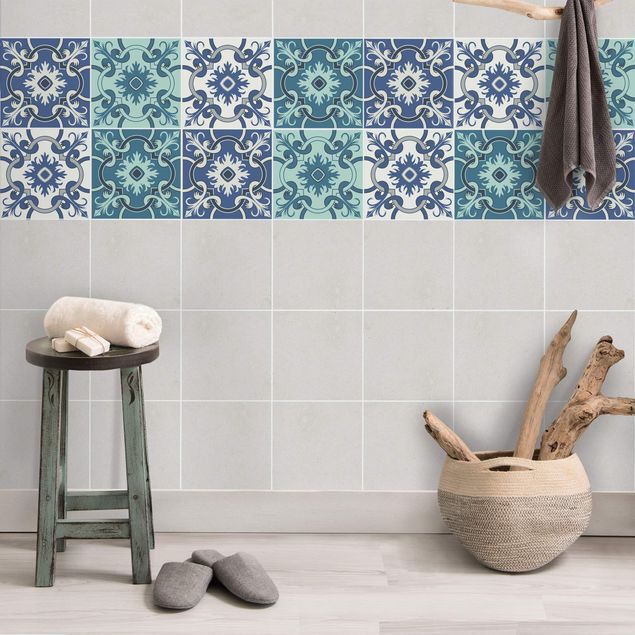 Sticker pour carrelage - 4 Spanish tiles turquoise