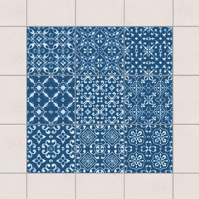 Décorations cuisine Série à motifs bleu foncé blanc