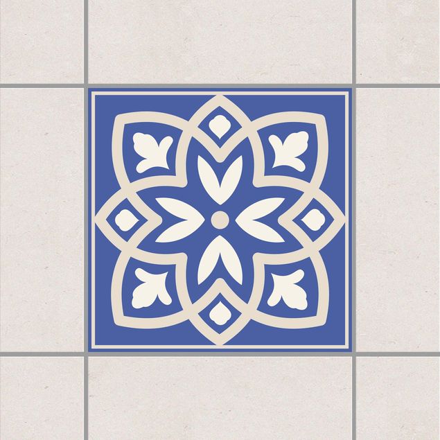 Déco murale cuisine Carreau portugais avec fleur bleue