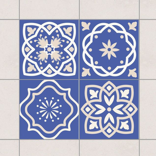 Déco murale cuisine 4 carreaux portugais bleues