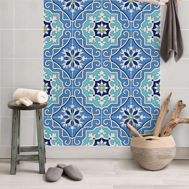 Sticker pour carrelage - Spanish tile pattern of 4 tiles turquoise