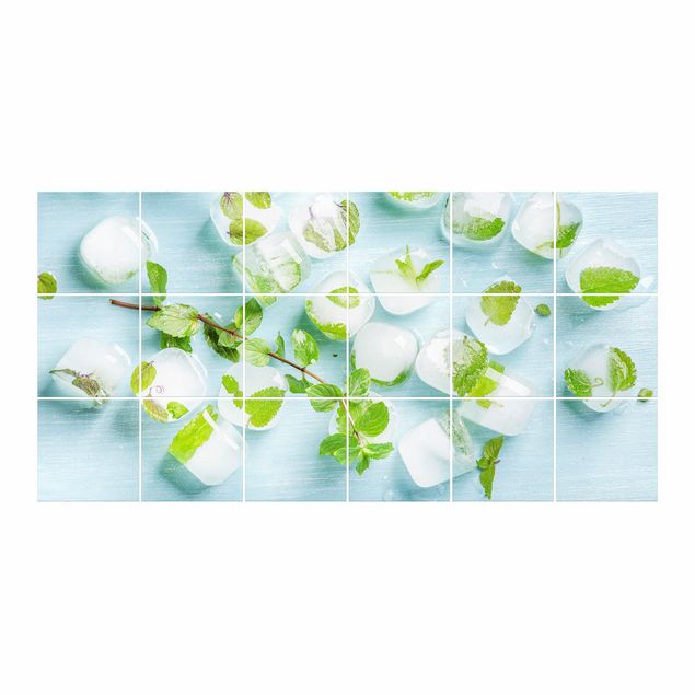 Sticker pour carrelage - Ice Cubes With Mint Leaves