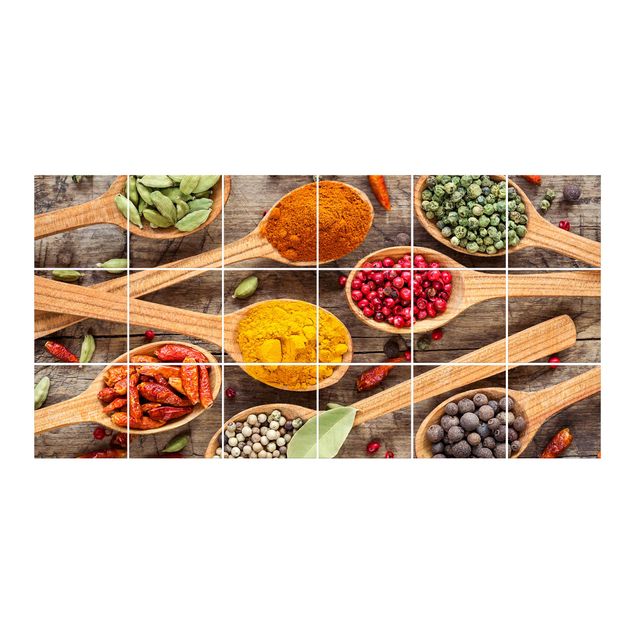 Sticker pour carrelage - Spices On Wooden Spoon