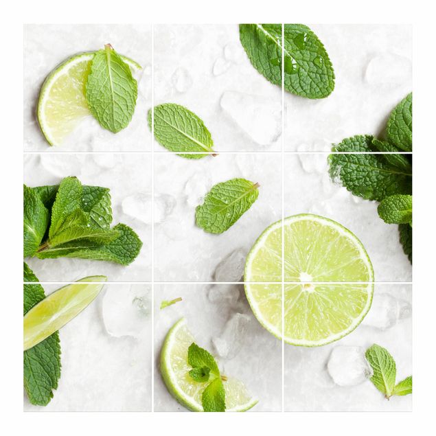 Sticker pour carrelage - Lime Mint On Ice Cubes