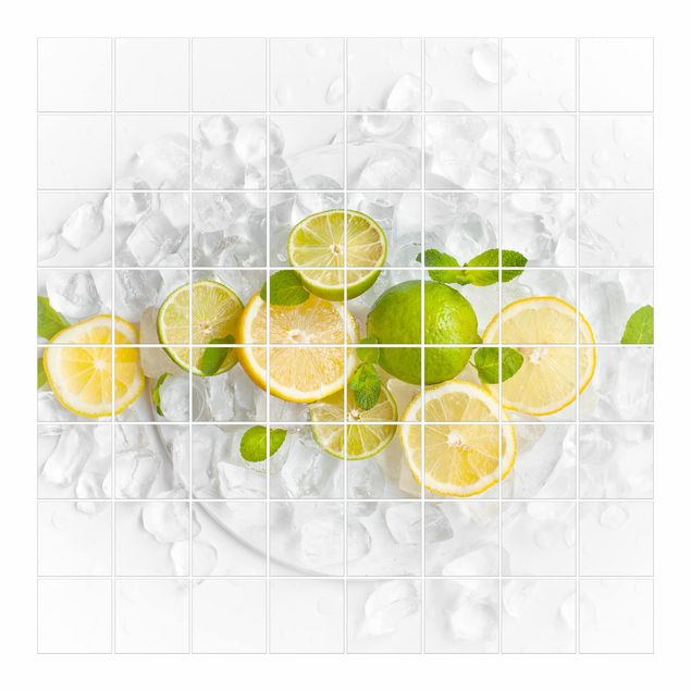 Sticker pour carrelage - Citrus Fruit On Ice Cubes