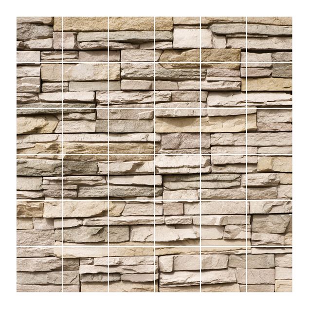 Films autocollants Mur de pierre asiatique - Mur de pierre fait de grandes pierres claires