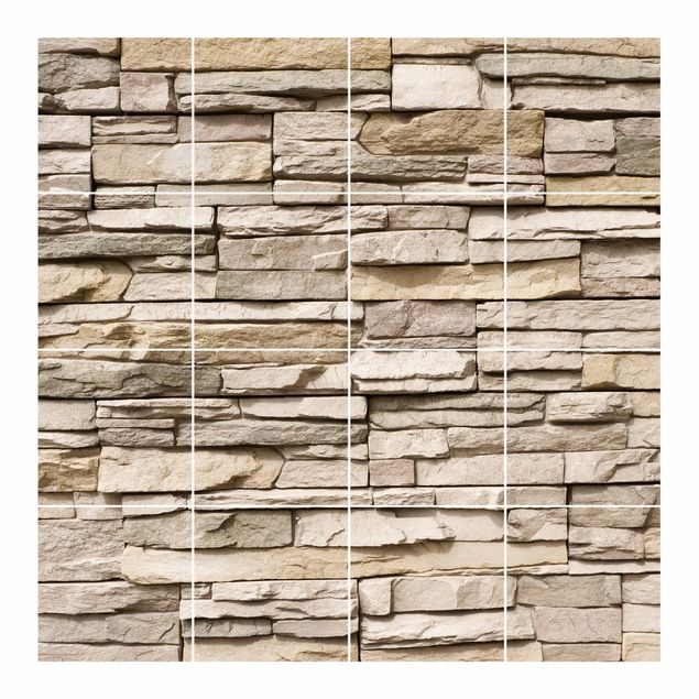Autocollant carrelage Mur de pierre asiatique - Mur de pierre fait de grandes pierres claires