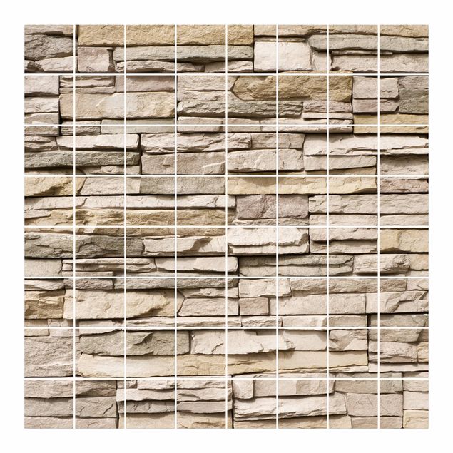 Sticker pour carrelage - Asian Stonewall - Stone Wall From Large Light Coloured Stones