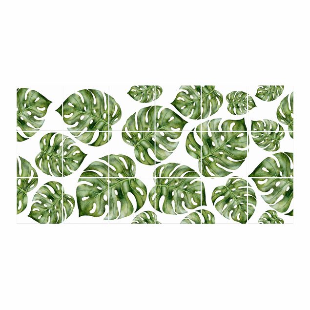 Sticker pour carrelage - Watercolour Monstera Leaves