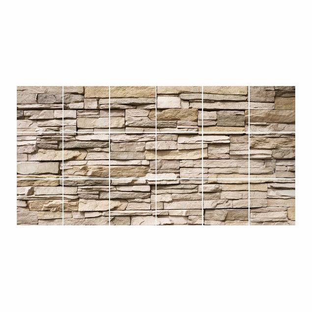 Sticker pour carrelage - Asian Stonewall - Stone Wall From Large Light Coloured Stones