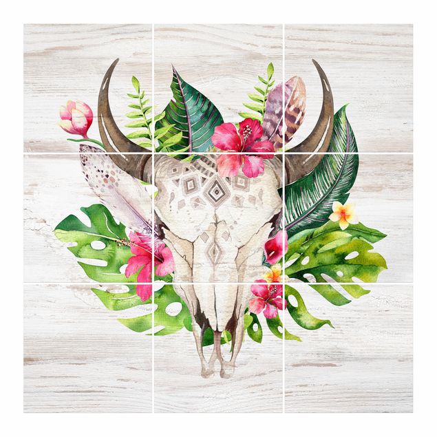Sticker pour carrelage - Tropical Flower Skull
