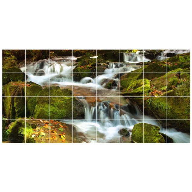 Films adhésifs pour carrelage multicolore Chute d'eau Forêt automnale