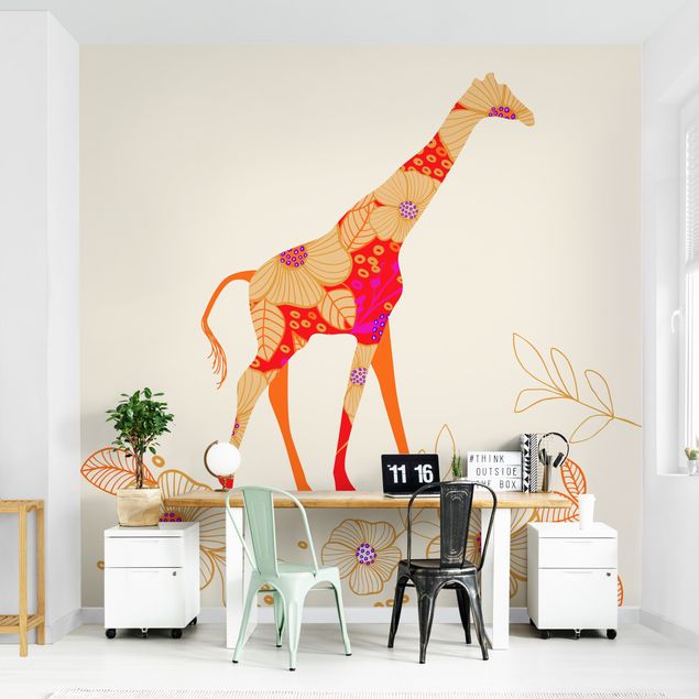 Papier peint animaux forêt Girafe florale