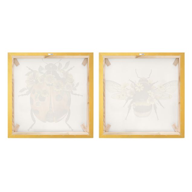 Impression sur toile - Floral Illustration - Bumblebee And Ladybug