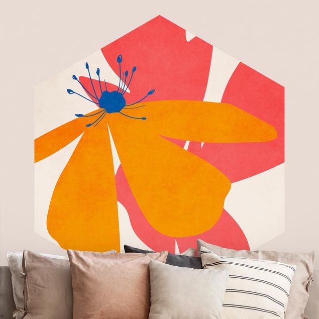 Papier peint moderne Flore rose et orange
