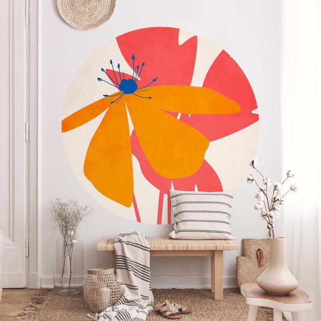 papier peint fleuri Flore rose et orange