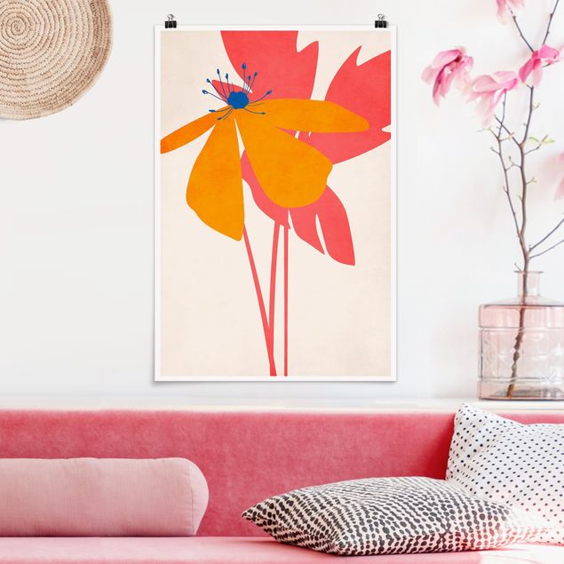 Tableau moderne Flore rose et orange