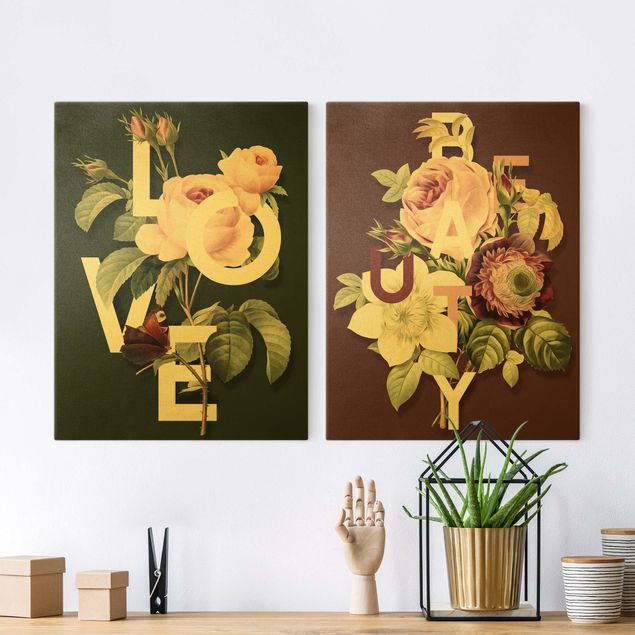 Impression sur toile - Floral Typography - Love & Beauty