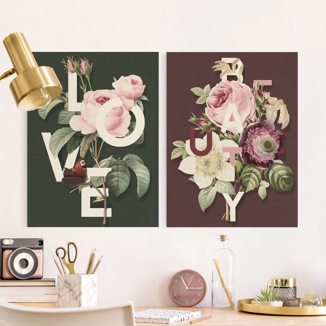 Impression sur toile - Floral Typography - Love & Beauty