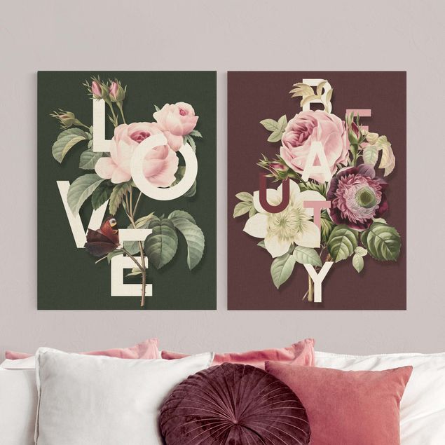 Tableau fleurs Typographie florale - Amour et Beauté