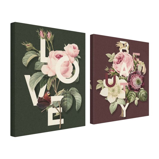 Tableau vert Typographie florale - Amour et Beauté