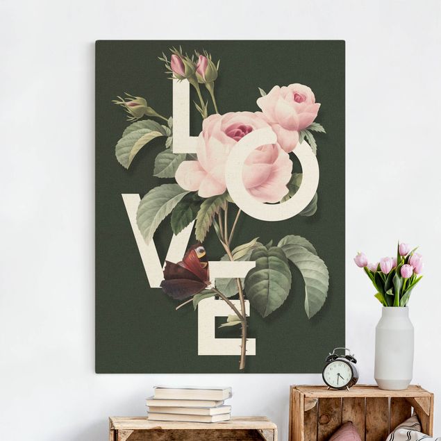 Toile roses Typographie Florale - Amour