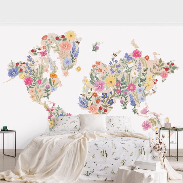 Décoration chambre bébé Carte du monde florale