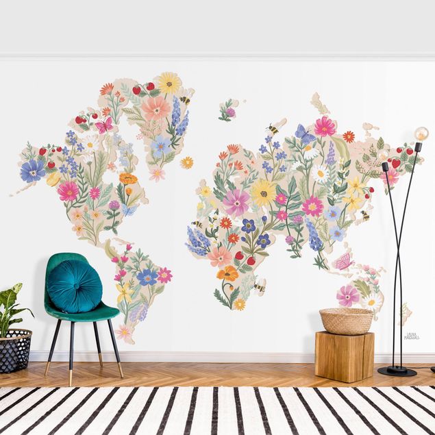 Papiers peints modernes Carte du monde florale