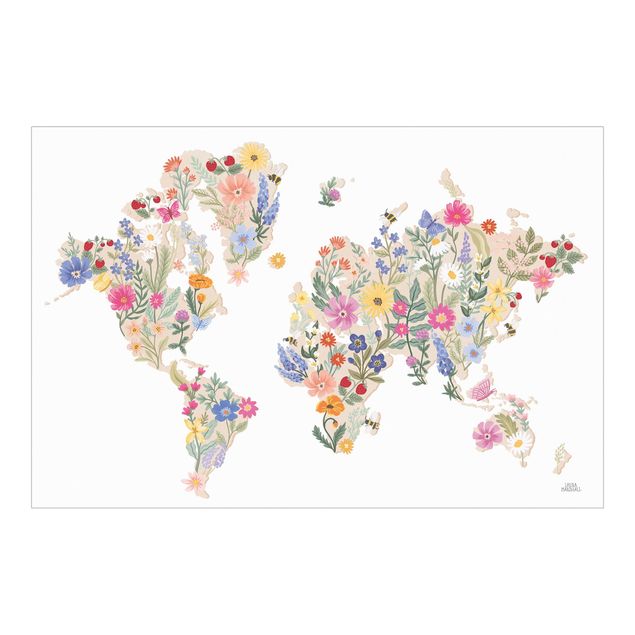 Papiers peints turquoise Carte du monde florale