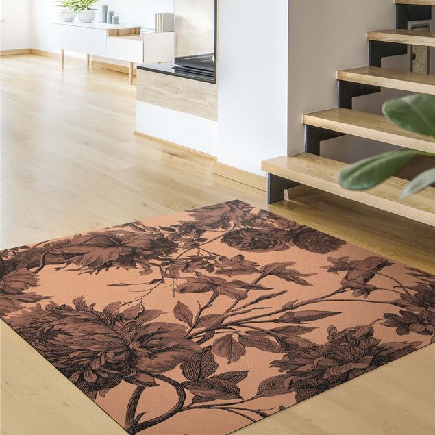 tapis modernes Gravure florale sur cuivre en maille Terre