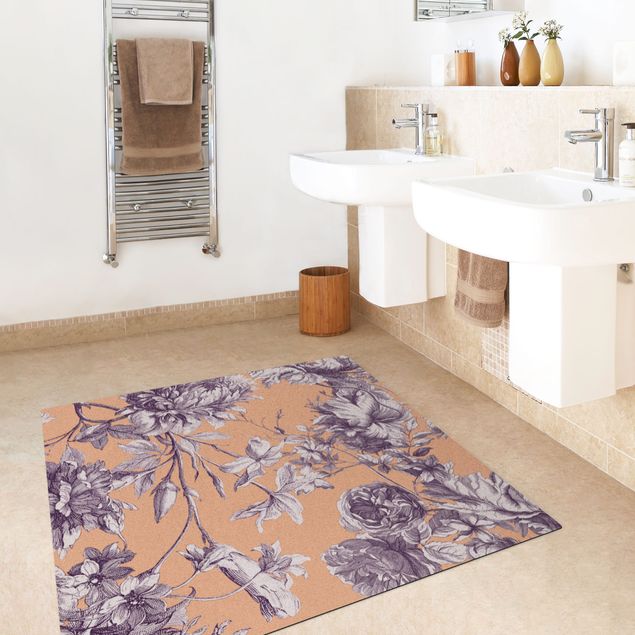 tapis rétro Gravure florale sur cuivre en maille violet