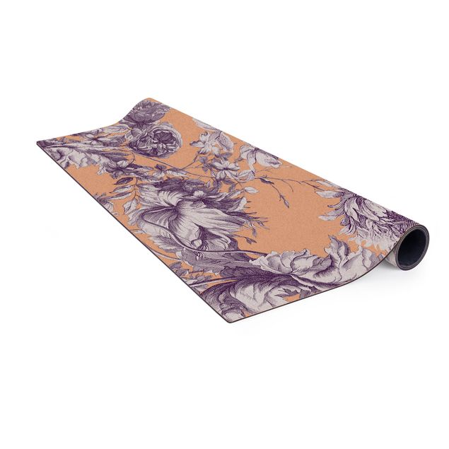 tapis violet chambre Gravure florale sur cuivre en maille violet