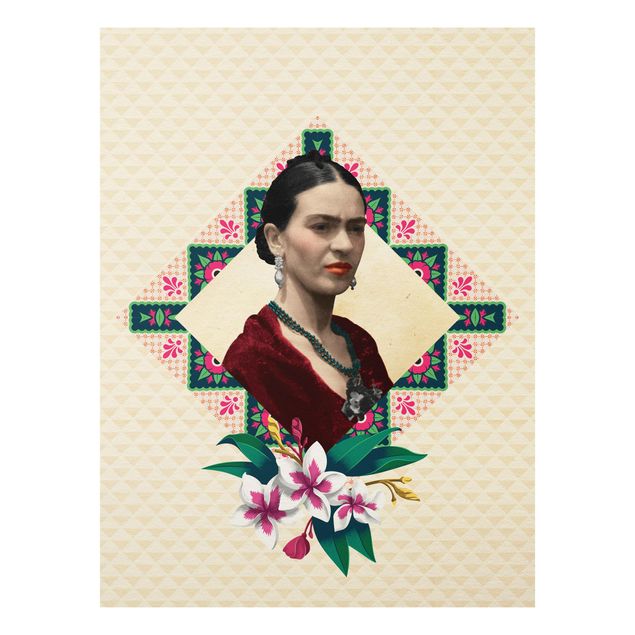 Tableau moderne Frida Kahlo - Fleurs et géométrie