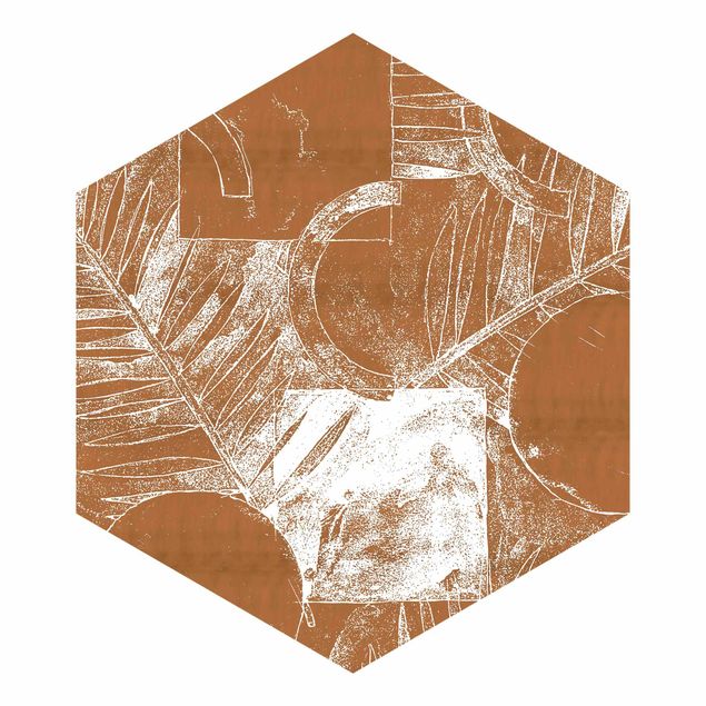 Papier peint hexagonal autocollant avec dessins - Shapes And Leaves Copper II