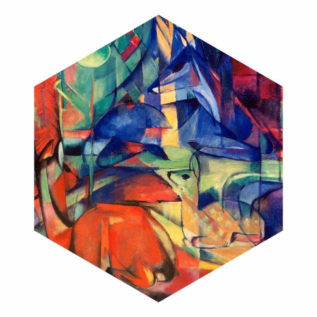 Papier peint panoramique hexagonal Franz Marc - Cerf dans la forêt