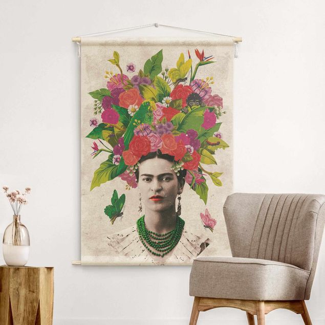 tapis de mur décoratif Frida Kahlo - Flower Portrait
