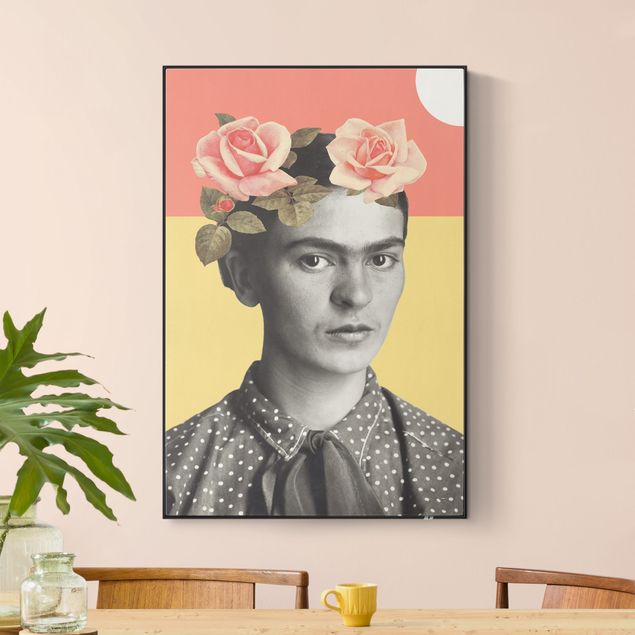 Tableau portrait Frida Kahlo - Collage au coucher du soleil