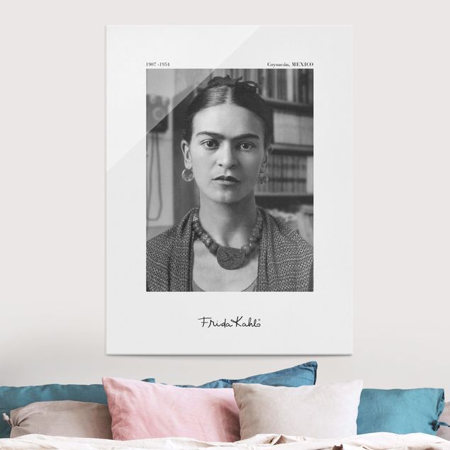 Tableaux en verre noir et blanc Frida Kahlo Photograph Portrait In The House