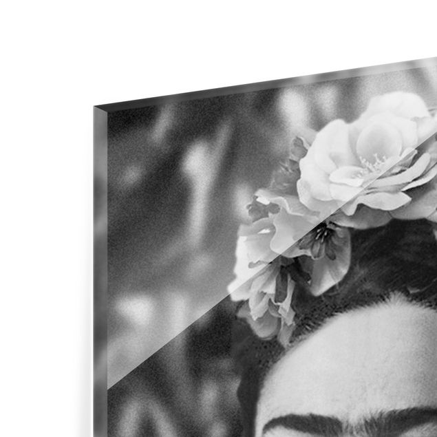 Tableaux en verre magnétique Frida Kahlo Photograph Portrait With Flower Crown